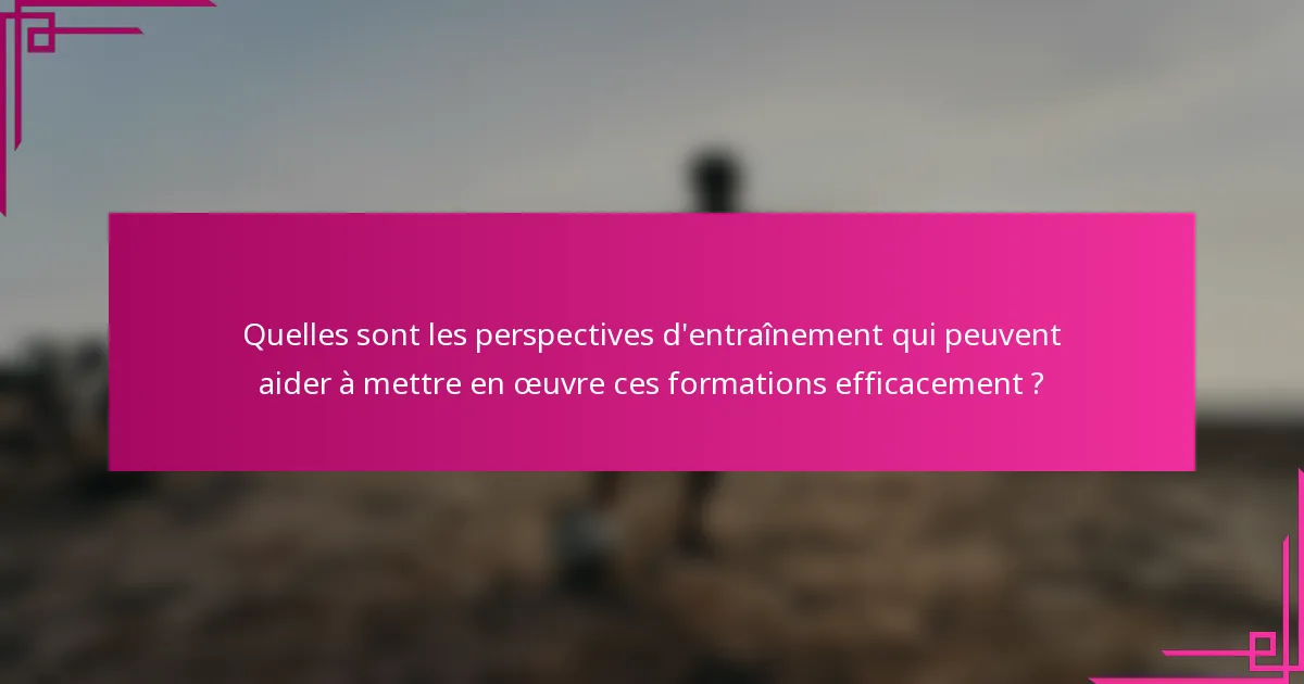 Quelles sont les perspectives d'entraînement qui peuvent aider à mettre en œuvre ces formations efficacement ?